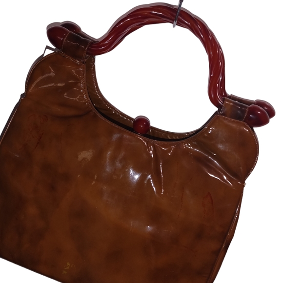 Vintage Unique Original By Holzman Brown Bag W/Cognac Lucite Twisted Shanks HOT! - Picture 2 of 15